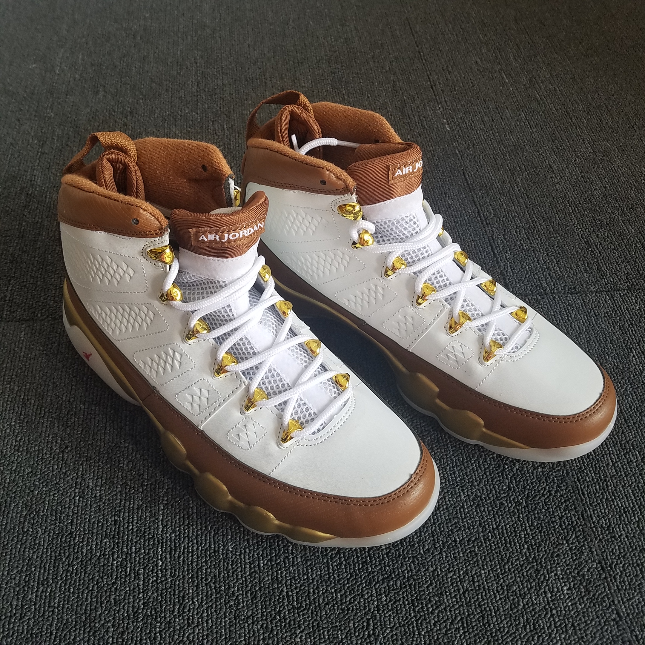 New Air Jordan 9 Retro White Brown Gold Shoes